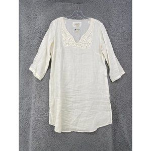 Malvin I Love Linen Womens Size Large 10 Tunic Top 3/4 Sleeve Ivory Gorgeous